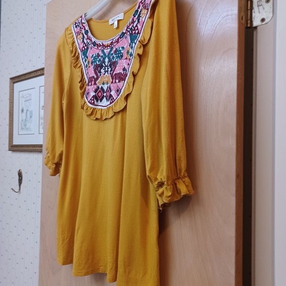 Yellow Boho Ruffle Embroidered Top S Boho Hailey and Co. - Picture 10 of 11